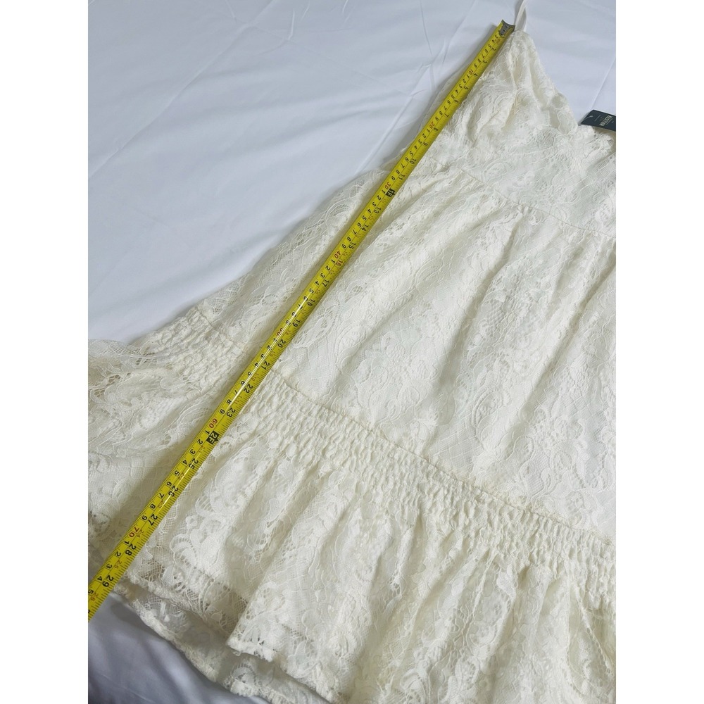 Hollister Ruffle Hem Off White Lace Mini V-Neck Strappy Lined Dress Size M NWT - Picture 7 of 12